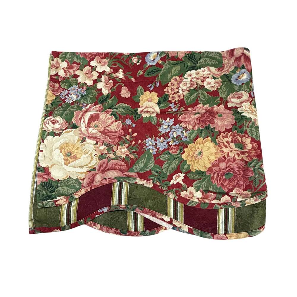 WAVERLY Floral Scalloped Valance Red Green Stripe Rod Pocket Curtain 75x15